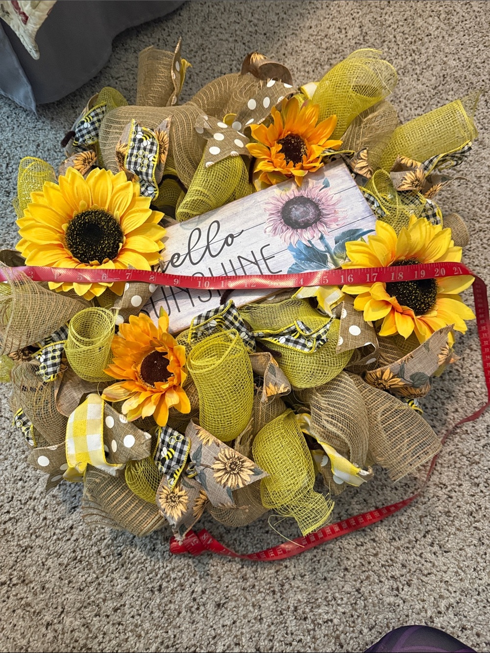 Bumble Bee Sunshine Wreath | Spring Summer Bee Door Decor | Sunflower - Picture 7 of 8